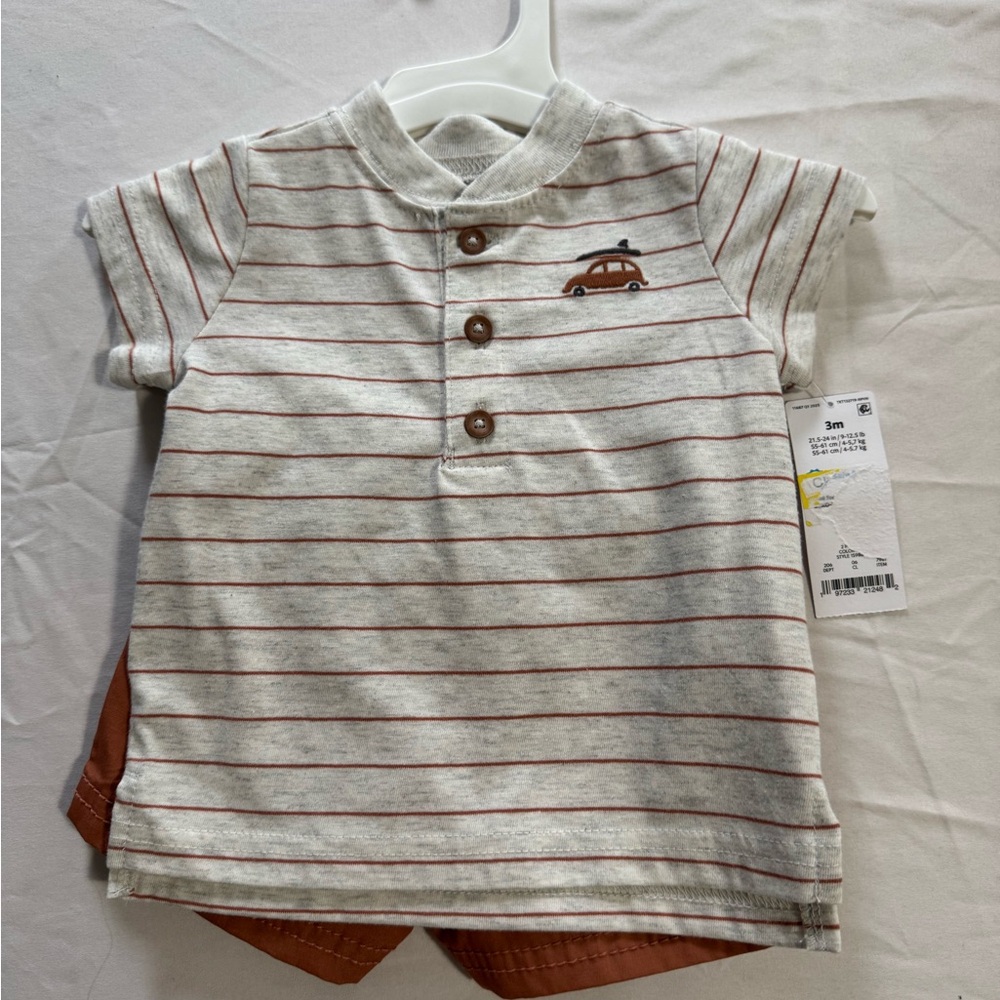 Carter's Gray and Brown Striped Button Down Shirt